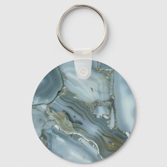 Cracked Turquoise Grey Green Blue Marble Texture Key Ring (Front)
