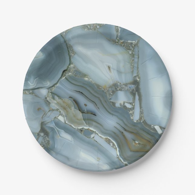 Cracked Turquoise Grey Green Blue Marble Texture Paper Plate (Front)