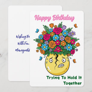 Cracked Vase with Flowers Funny Happy Birthday Card
