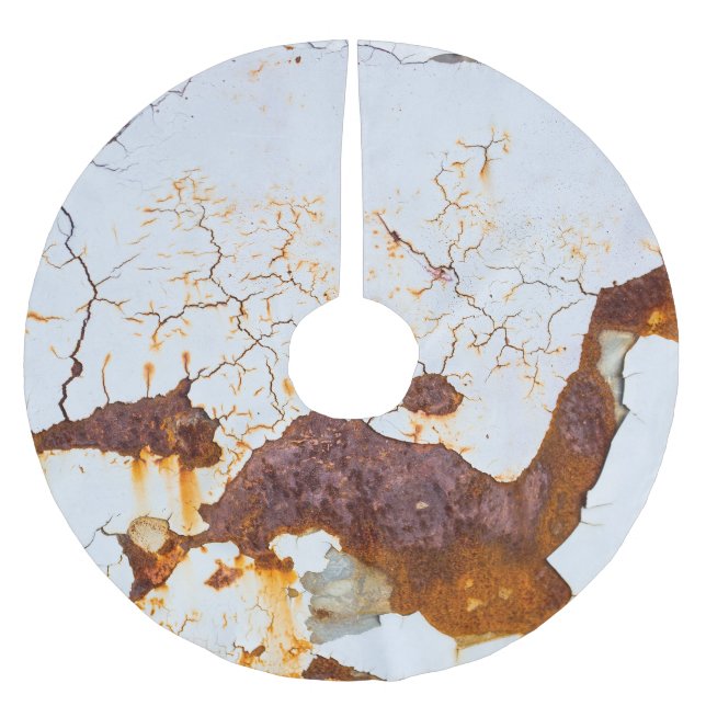 Cracked white paint, rusty car. brushed polyester tree skirt (Front)