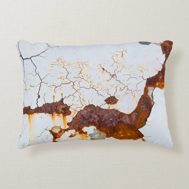 Cracked white paint, rusty car. decorative cushion (Front)