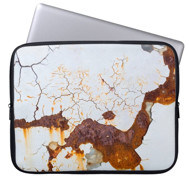 Cracked white paint, rusty car. laptop sleeve (Front)