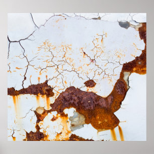 Cracked white paint, rusty car. poster