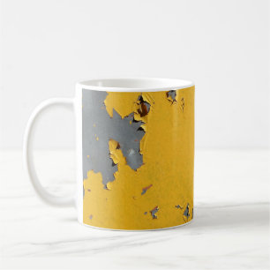 Cracked yellow metal: dirty texture. coffee mug