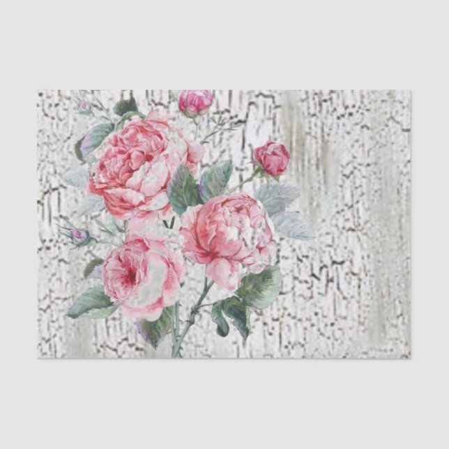 Crackle and Vintage Roses Tissue Paper (Front)