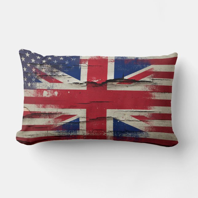 Crackle Paint | British American Flag Lumbar Cushion (Front)