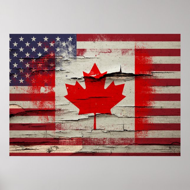 Crackle Paint | Canadian American Flag Poster (Front)