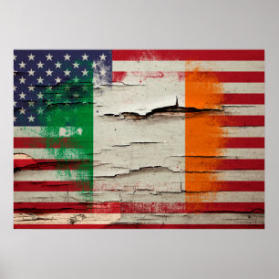 Crackle Paint Irish American Flag Poster