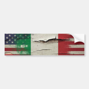 Crackle Paint Italian American Flag Bumper Sticker