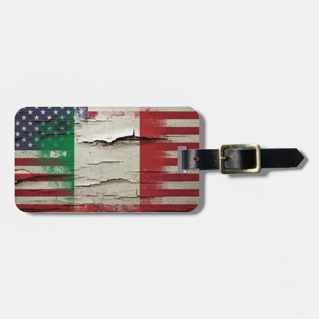 Crackle Paint | Italian American Flag Luggage Tag (Front Horizontal)