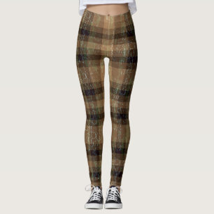 Crackle Plaid Orange and Brown Leggings