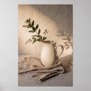 Crackled Cream Pitcher Botanical Still Life Poster
