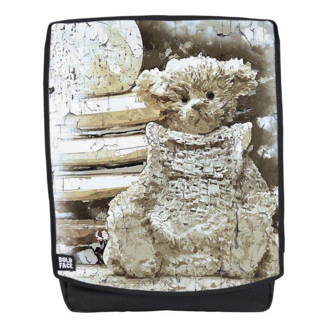 Crackled Vintage Bear and Books Backpack (Front)