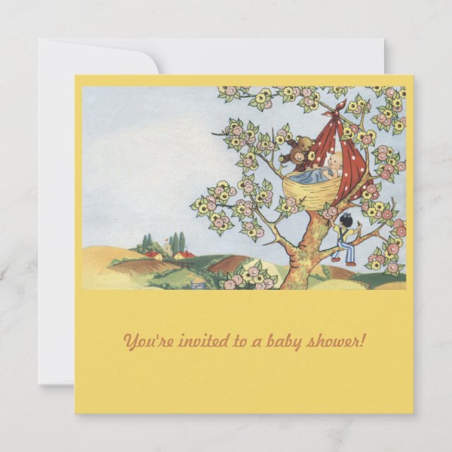 Cradle in colourful tree baby shower invitation (Front)