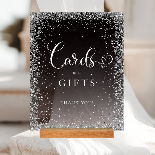 CRADS & GIFTS Black Silver Glitter Bridal Shower  Acrylic Sign