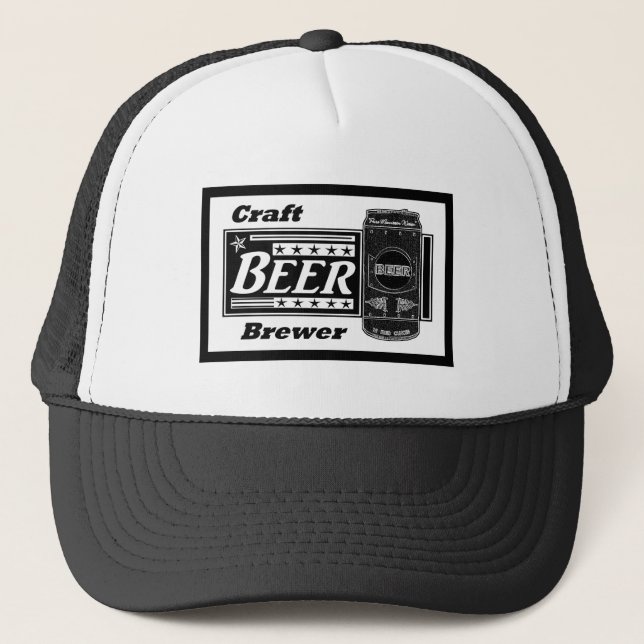Craft Beer Brewer - Black & White Can with Stars Trucker Hat (Front)