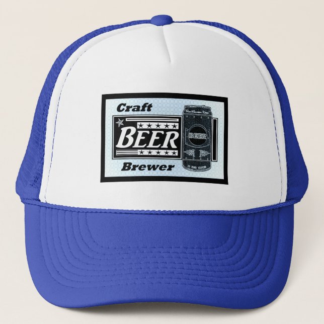 Craft Beer Brewer - Blue Black & White Can Stars Trucker Hat (Front)