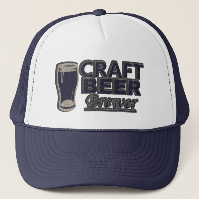 Craft Beer Brewer Distressed Blue Trucker Hat (Front)