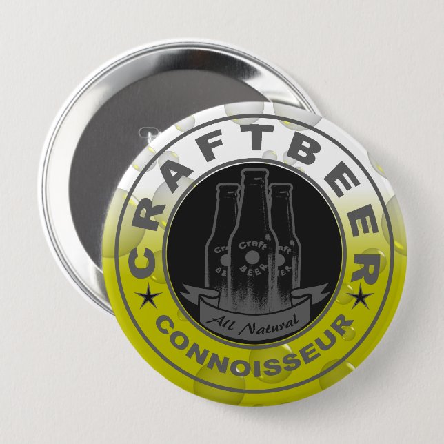 Craft Beer Connoisseur Bubble Yellow 10 Cm Round Badge (Front & Back)