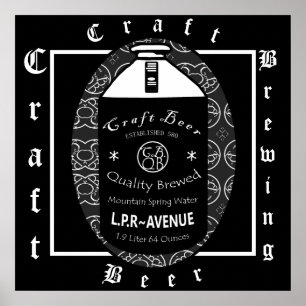 Craft Beer -Growler Black & White Oval Design Poster