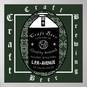 Craft Beer -Growler Green & White Oval Design Poster