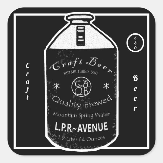 Craft Beer -Growler Jug Black & White Square Sticker (Front)
