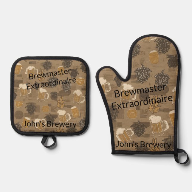 Craft Beer Lover's Personalised Gift Oven Mitt & Pot Holder Set (Front)