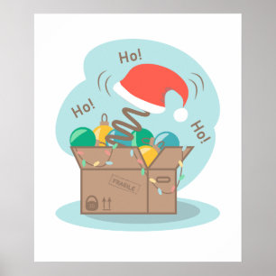 Craft box with Christmas decoration and Santa hat