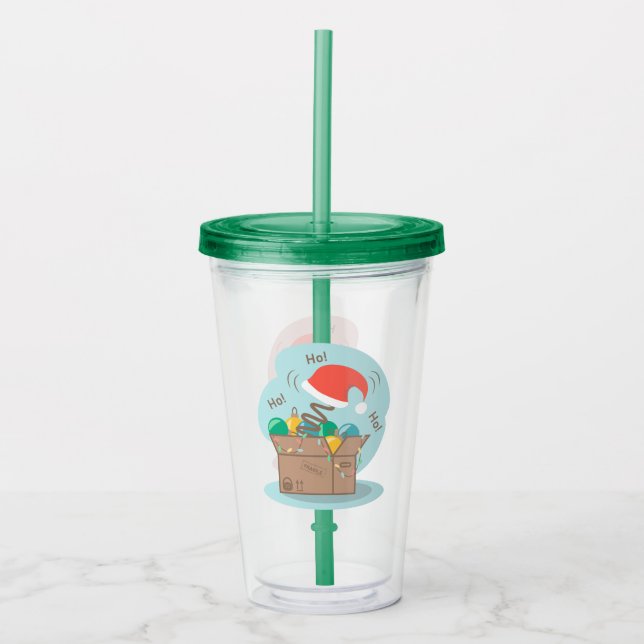 Craft box with Christmas decoration and Santa hat  Acrylic Tumbler (Front)
