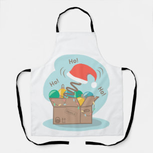Craft box with Christmas decoration and Santa hat  Apron