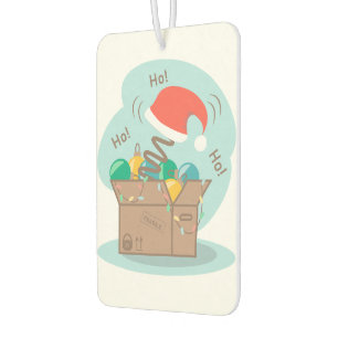 Craft box with Christmas decoration and Santa hat Car Air Freshener