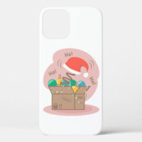 Craft box with Christmas decoration and Santa hat 