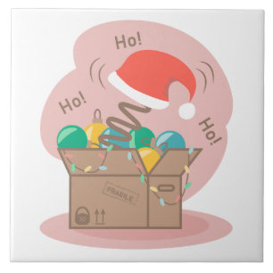 Craft box with Christmas decoration and Santa hat Ceramic Tile