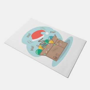 Craft box with Christmas decoration and Santa hat  Doormat