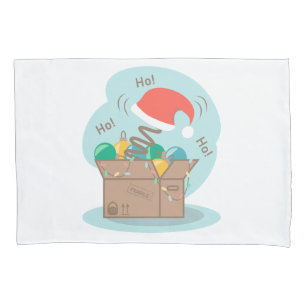Craft box with Christmas decoration and Santa hat  Pillowcase