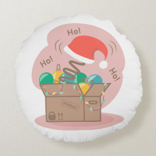 Craft box with Christmas decoration and Santa hat Round Cushion