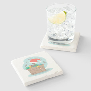 Craft box with Christmas decoration and Santa hat Stone Coaster