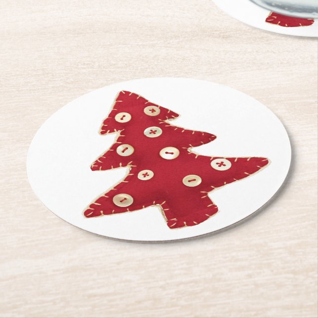 Craft Christmas Tree and Buttons Round Paper Coaster (Angled)