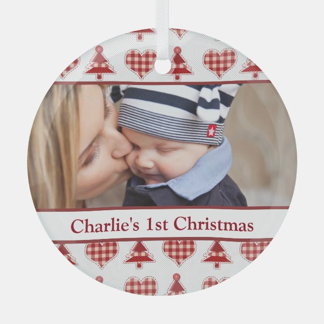 Craft Christmas Trees and Hearts Custom Photo Glass Tree Decoration (Front)