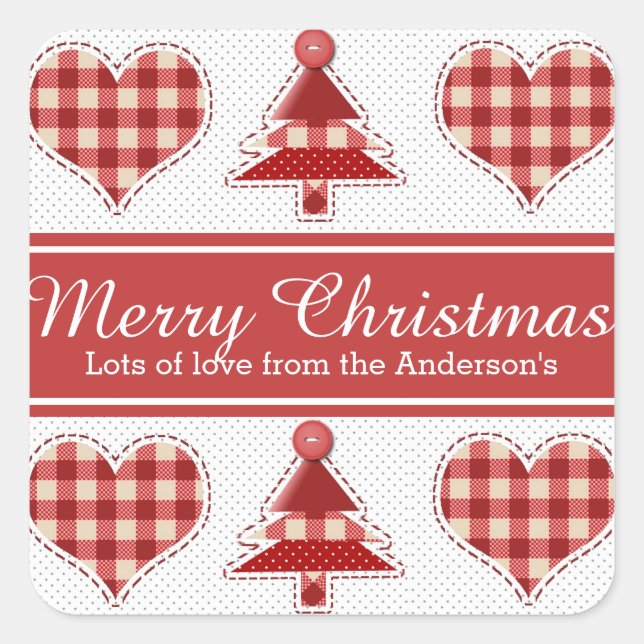 Craft Christmas Trees and Hearts Personalised Square Sticker (Front)