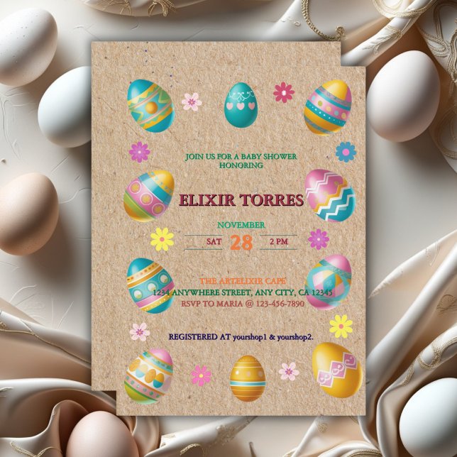Craft Colourful Floral Easter Eggs Baby Shower Invitation (Creator Uploaded)