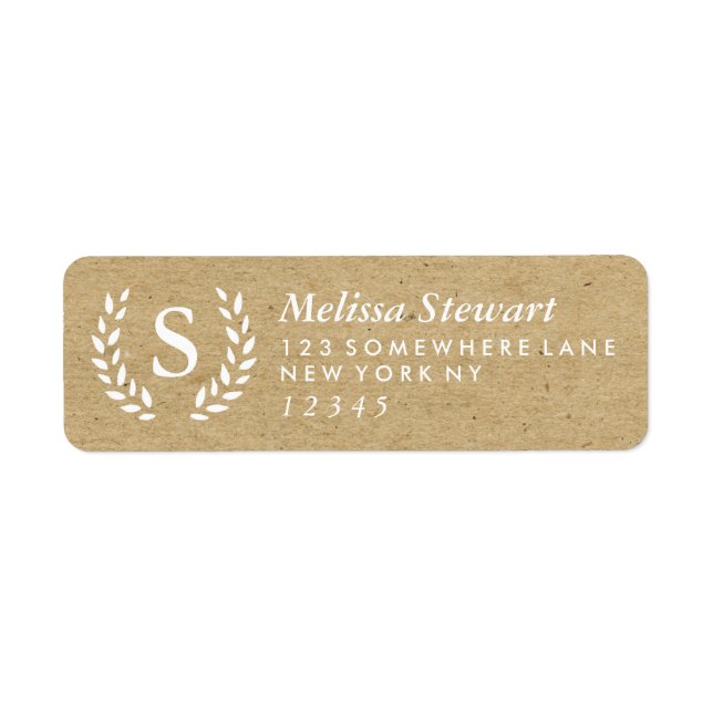 Craft Laurel Wreath Monogram Return Address Return Address Label (Front)