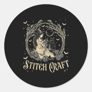 Craft M Witch Halloween Cat Witch Girls Trip Classic Round Sticker