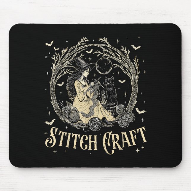 Craft M Witch Halloween Cat Witch Girls Trip  Mouse Pad (Front)