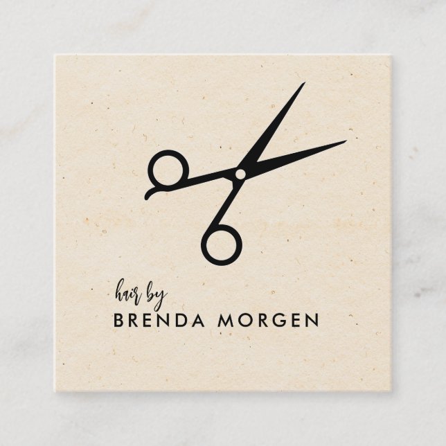 Craft Paper Black Scissors Hair Stylist Square Business Card (Front)