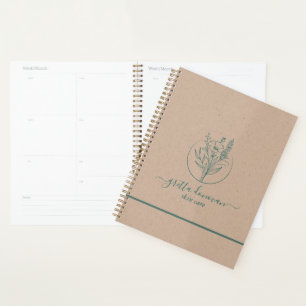 Craft paper, Botanical logo, green typography Planner