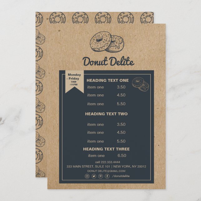 craft paper doughnut bakery pattern flyer program (Front/Back)
