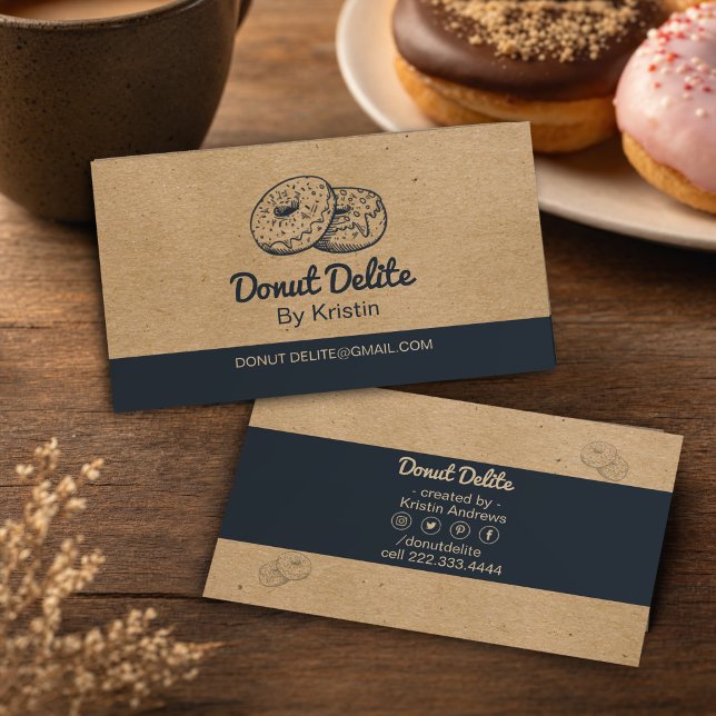 Craft Paper Doughnut Business Card (Elegant donut business card #donuts #craftpaperbusinesscard)