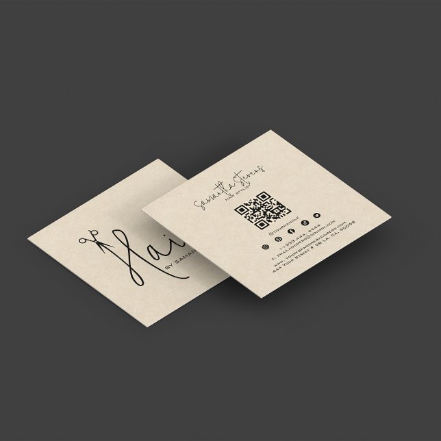 Craft Paper HairScript Typography Square Business Card (Creator Uploaded)