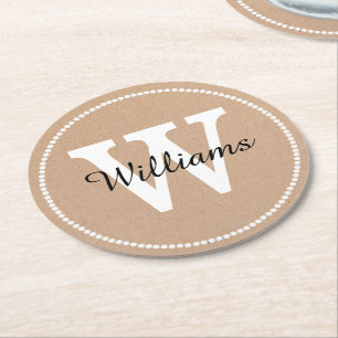 Craft Paper Look Monogram Paper Coasters